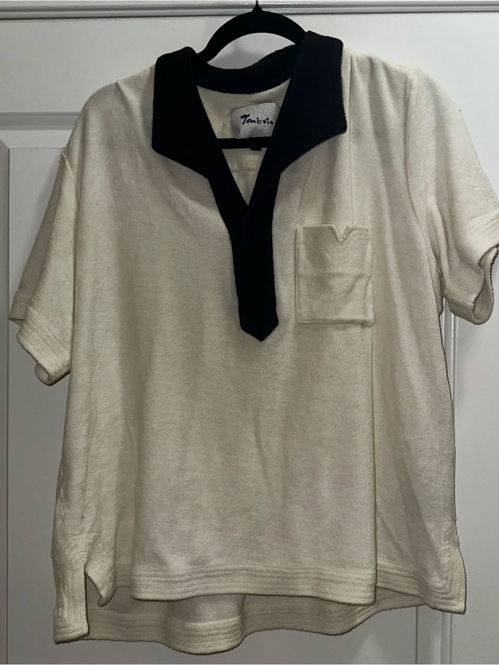 Tombolo Cream Terry Short Sleeve Polo with Black Collar